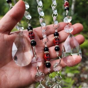 Halloween Skull Decor Witchy Driftwood Crystal Suncatcher Red Black Gothic Decor